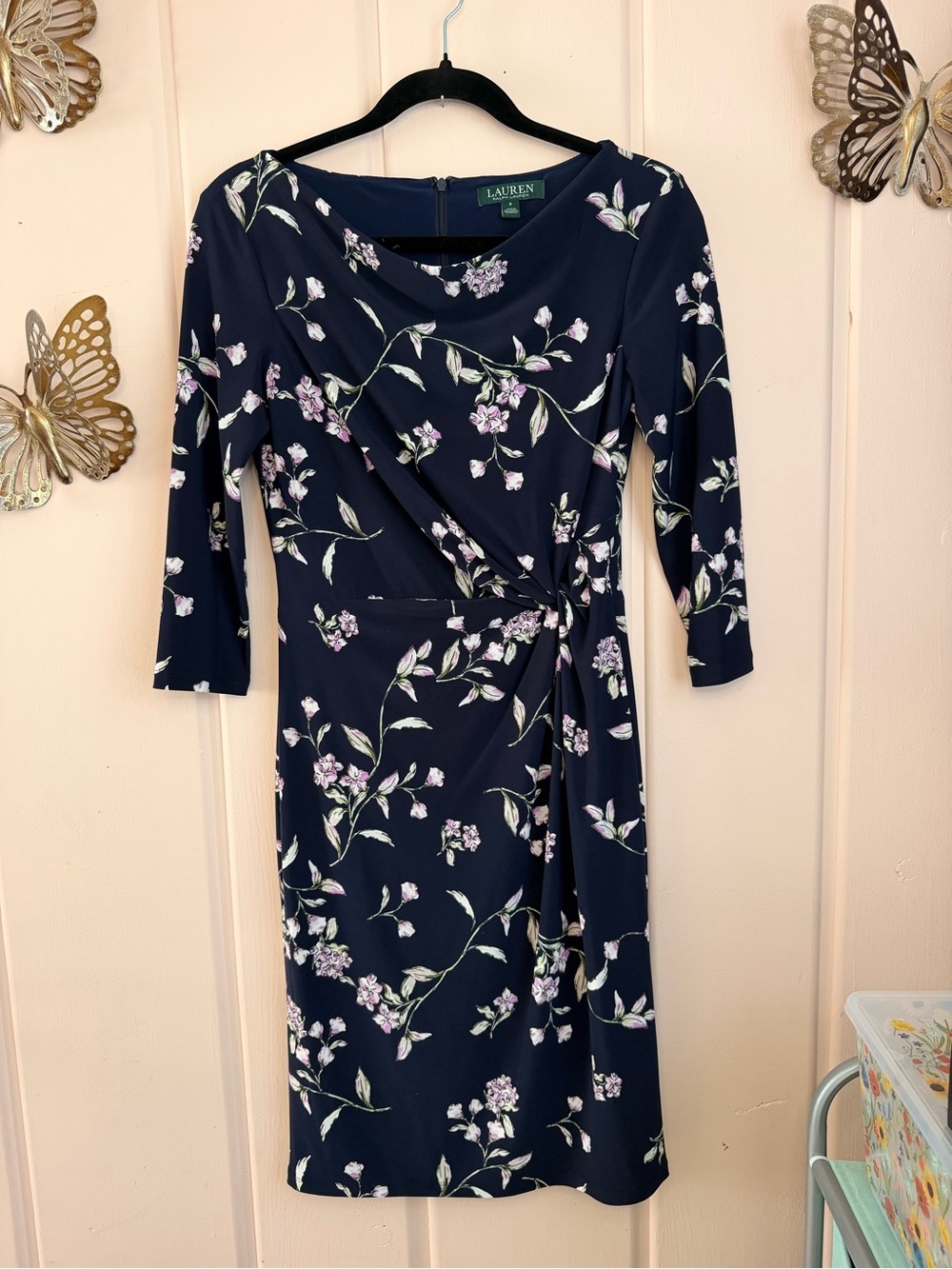 Lauren Ralph Lauren Navy Floral Wrap-Style Dress sz2